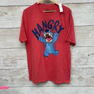 Stitch T-shirt Men's Size Large‎ Hangry Disney NEW Red Cotton Short Sleeve Lilo